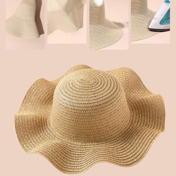 Artisan Handmade Natural Minimalist Packable Wavy Brim Straw Hat, One Size. - Picture 5 of 12
